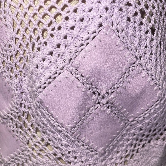 Hand Crochet Tank w/Genuine Leather Insert Patches | Handmade | Lavender | Sz: S - Picture 4 of 11